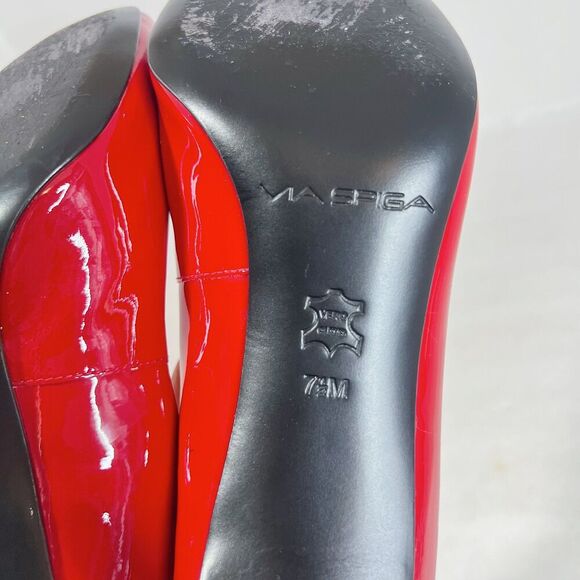 Via Spiga Red Patent Leather Peep Toe Stilettos Heels Pumps Women's Size 7.5 - Picture 2 of 8